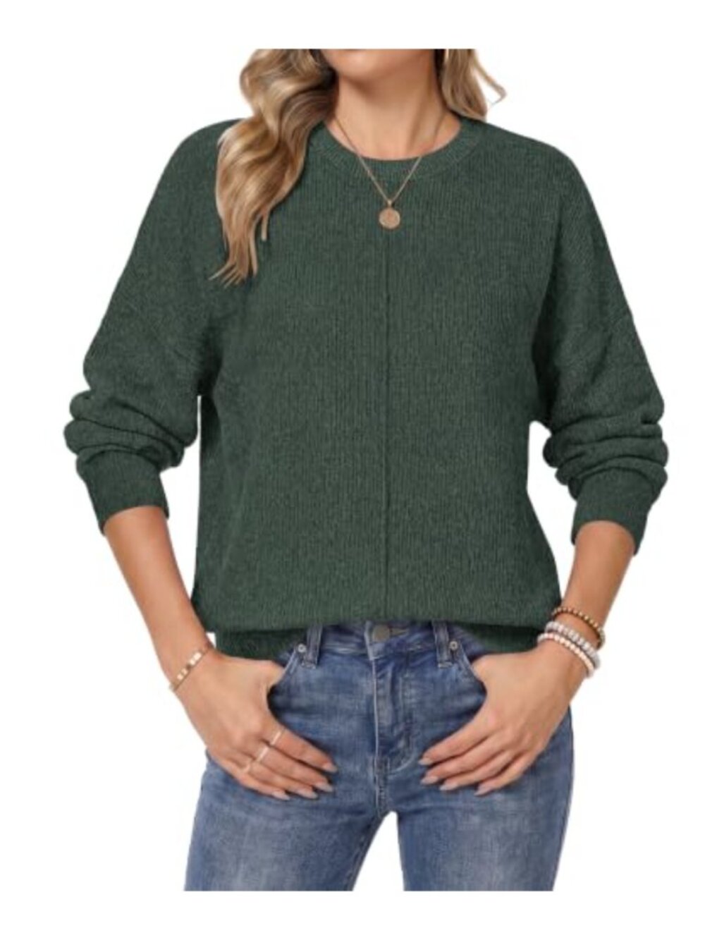 Women's Crewneck Knit Sweater Long Sleeve Loose Pullover Tops